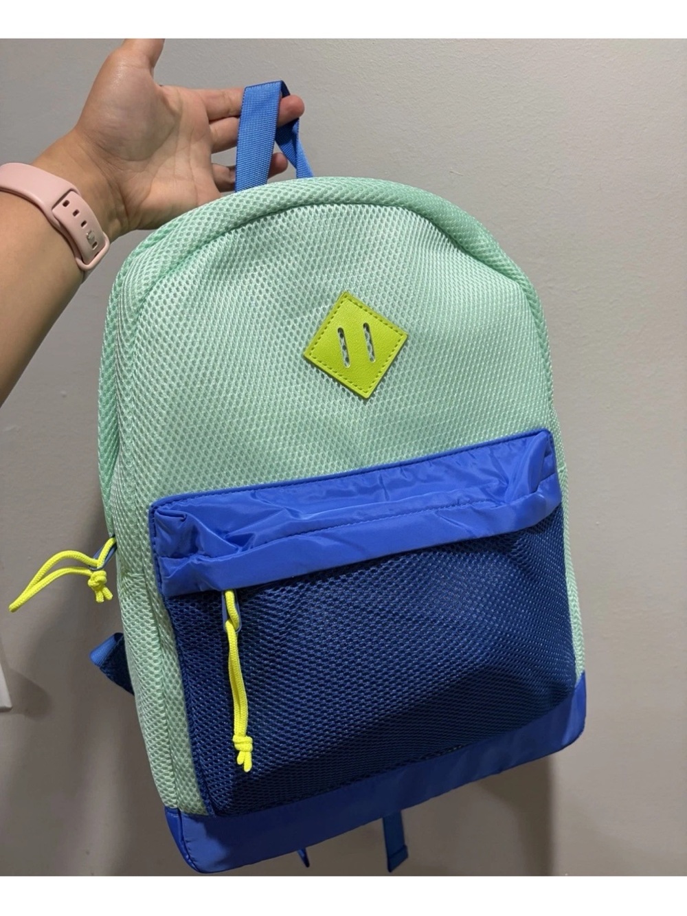 Cat & Jack Mint Green and Royal Blue Mesh Backpack with Neon Accents